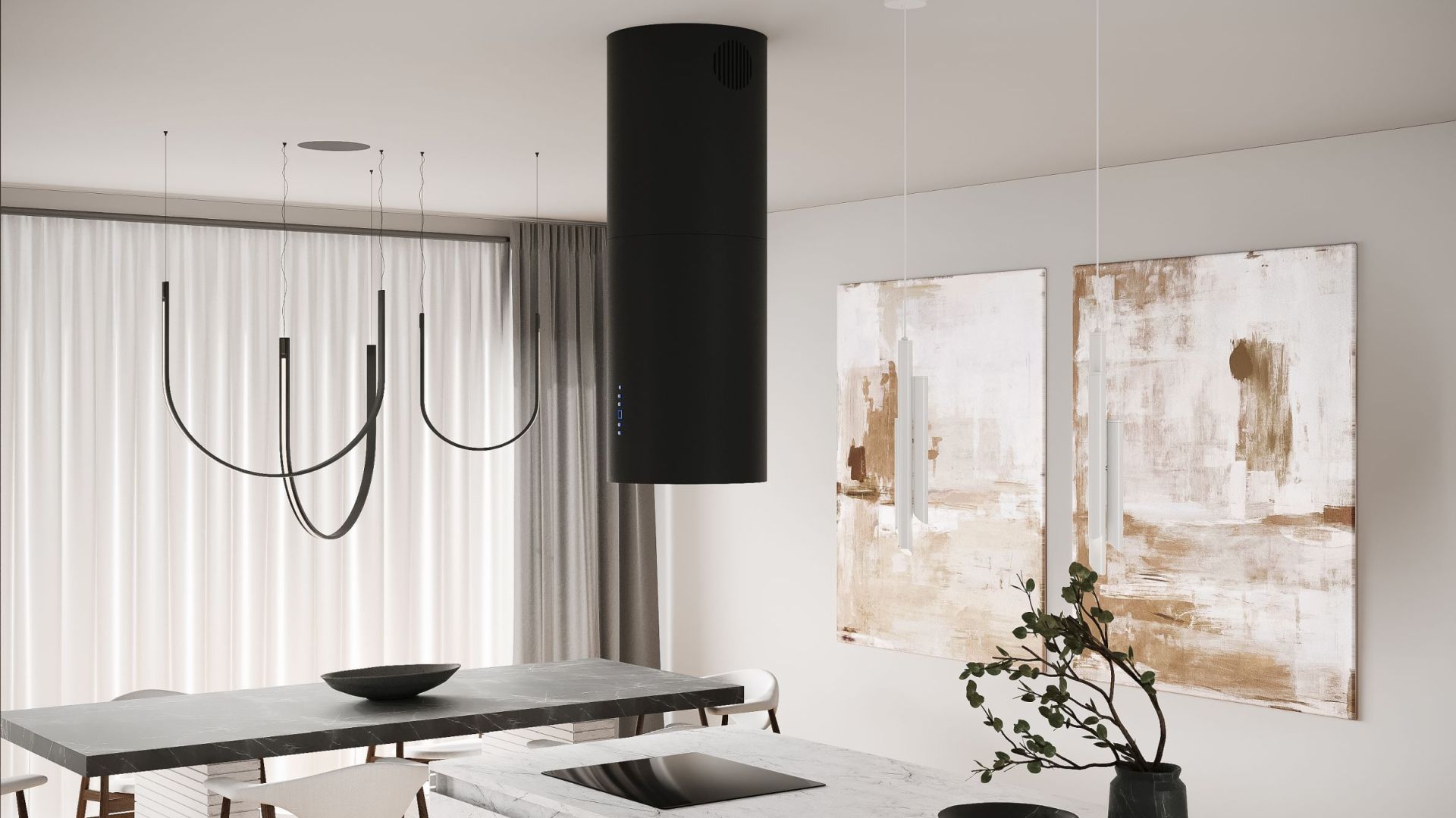 Okap wyspowy Tubo Black Matt - Czarny Matt - Wizualizacja 3