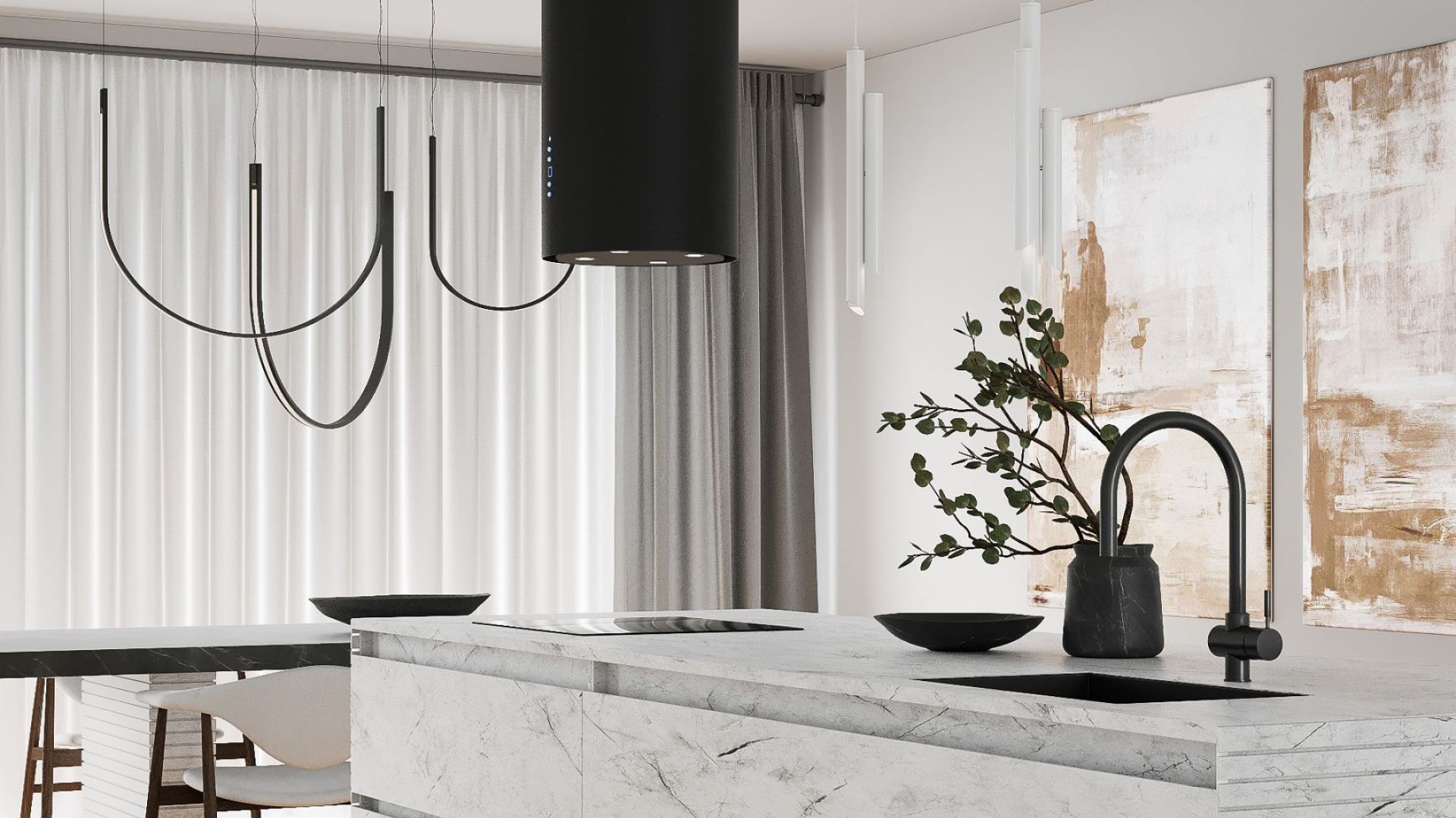 Okap wyspowy Tubo Black Matt - Czarny Matt - Wizualizacja 4