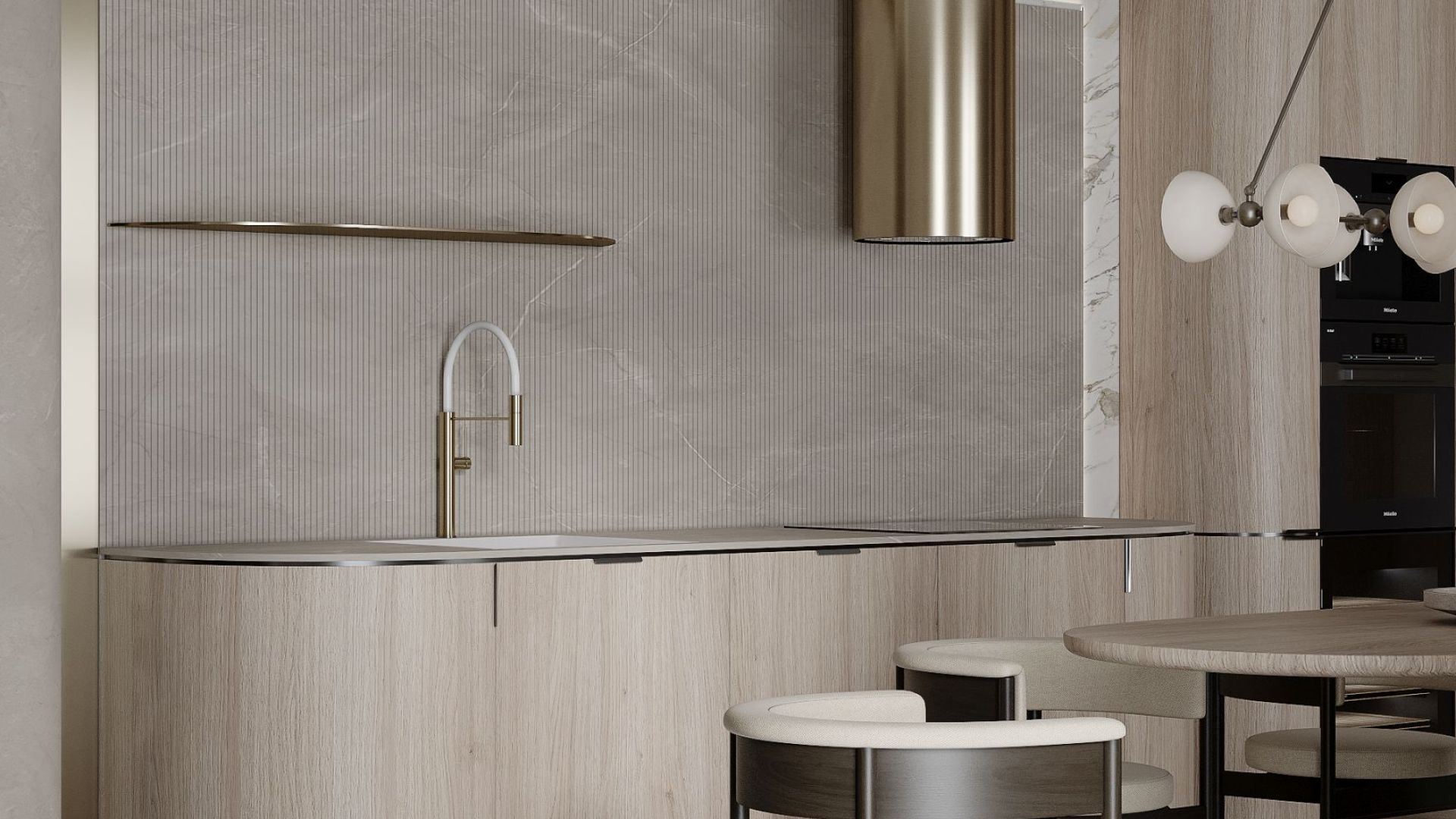 Okap wyspowy Tubo Sterling Gold Gesture Control - Gold - Wizualizacja 6