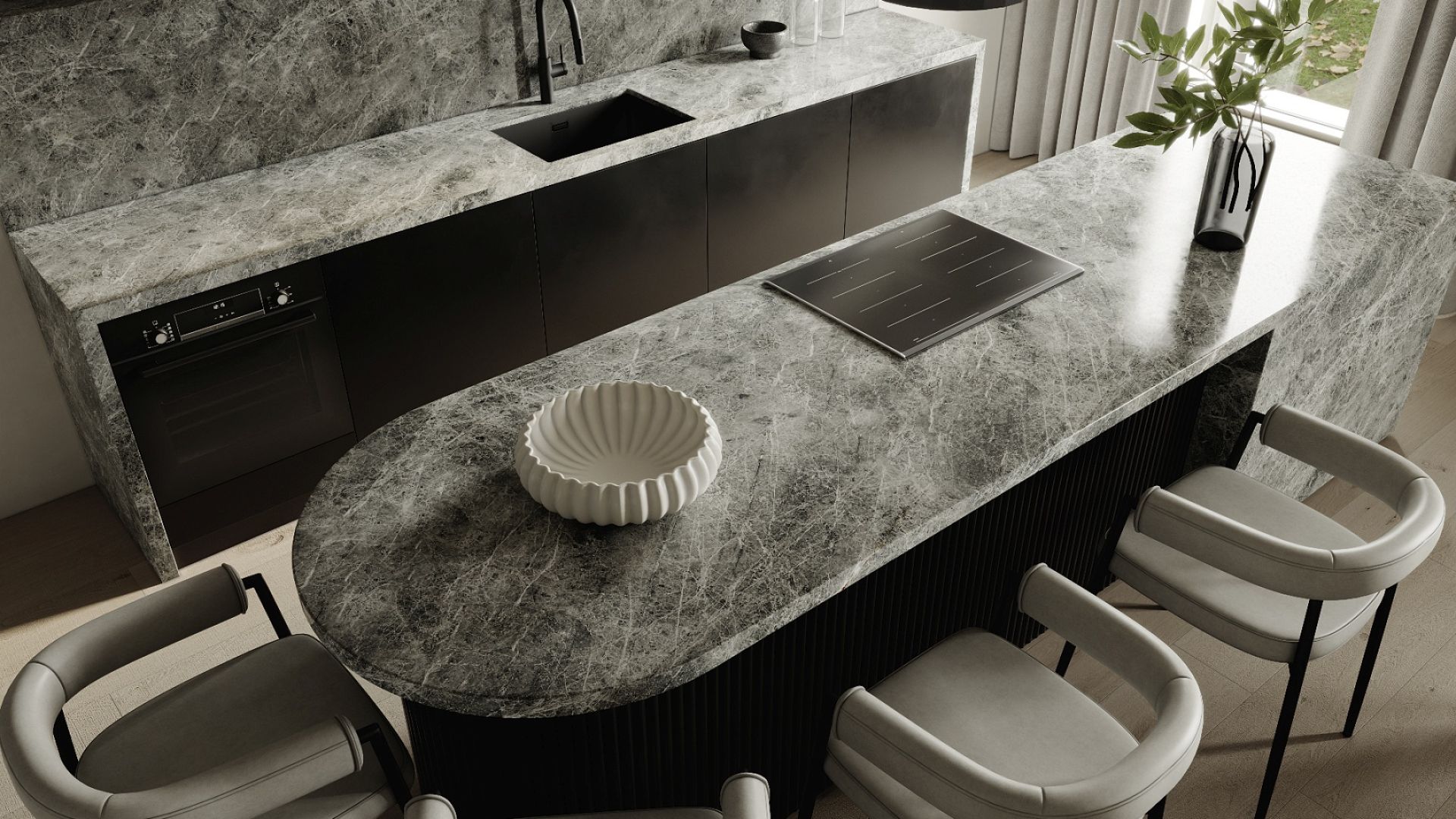 Okap wyspowy Viva Black Matt - Czarny Matt - Wizualizacja 3