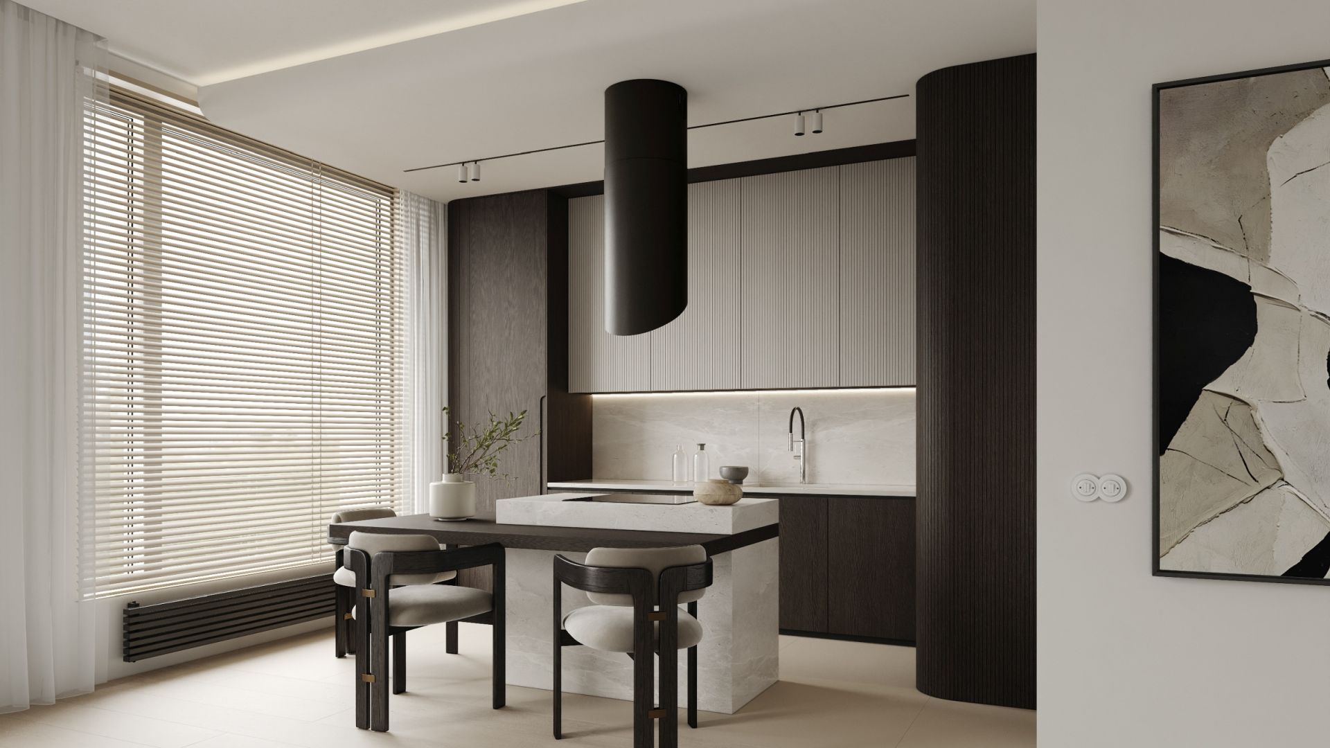 Okap wyspowy Hiro Black Matt - Czarny Matt - Wizualizacja 3