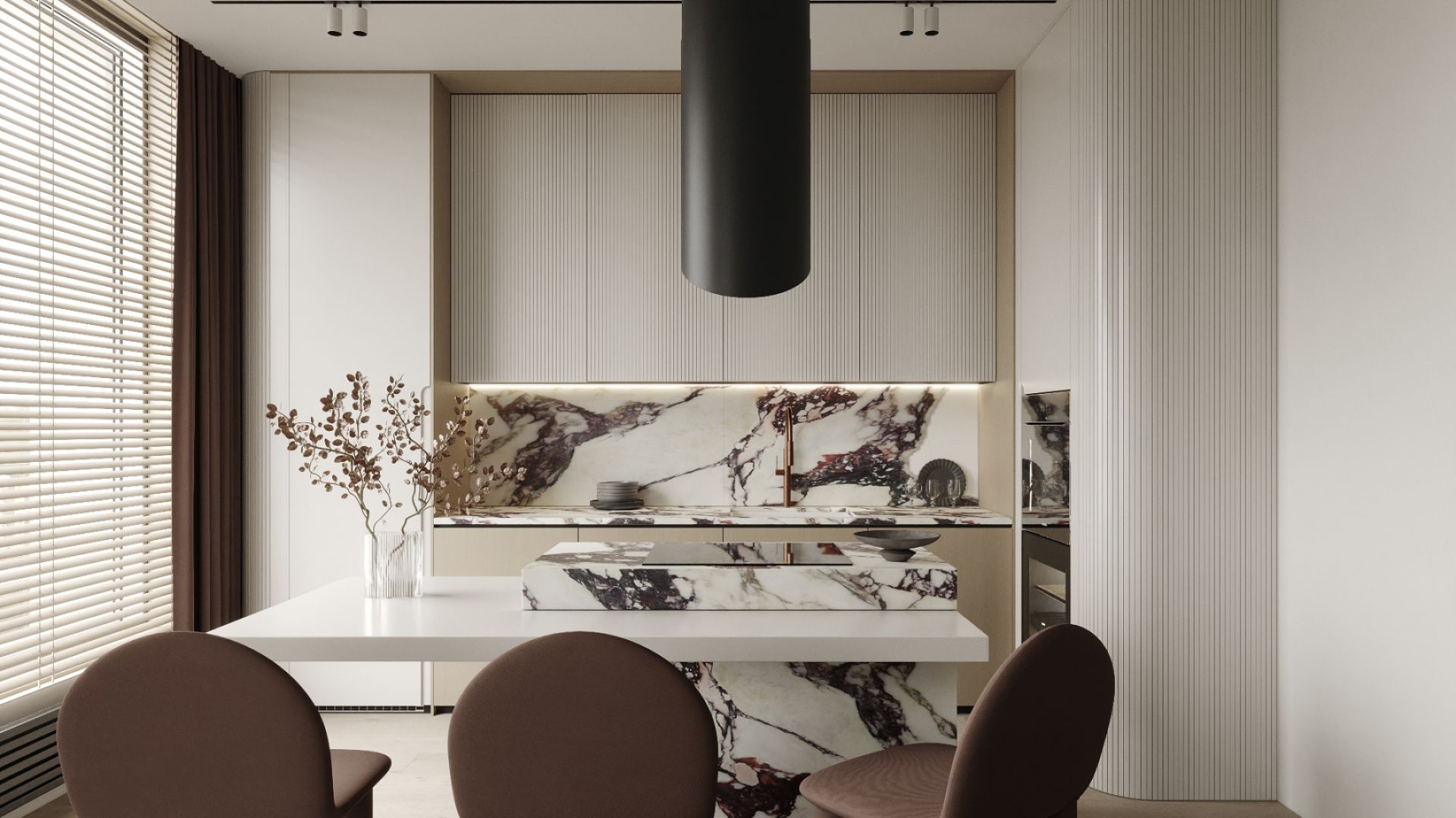 Okap wyspowy Hiro Color Black-Copper - Czarny Matt/Miedziany - Wizualizacja