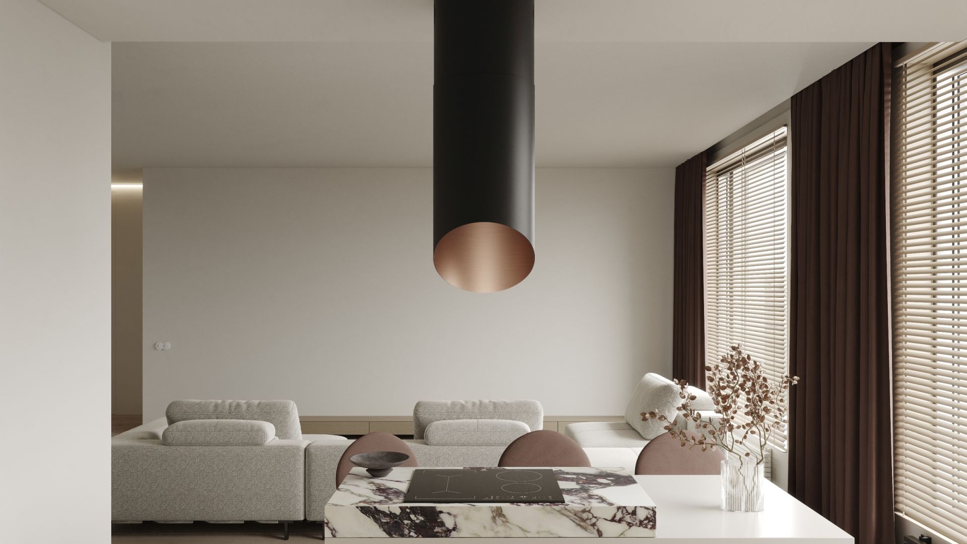 Okap wyspowy Hiro Color Black-Copper - Czarny Matt/Miedziany - Wizualizacja 2