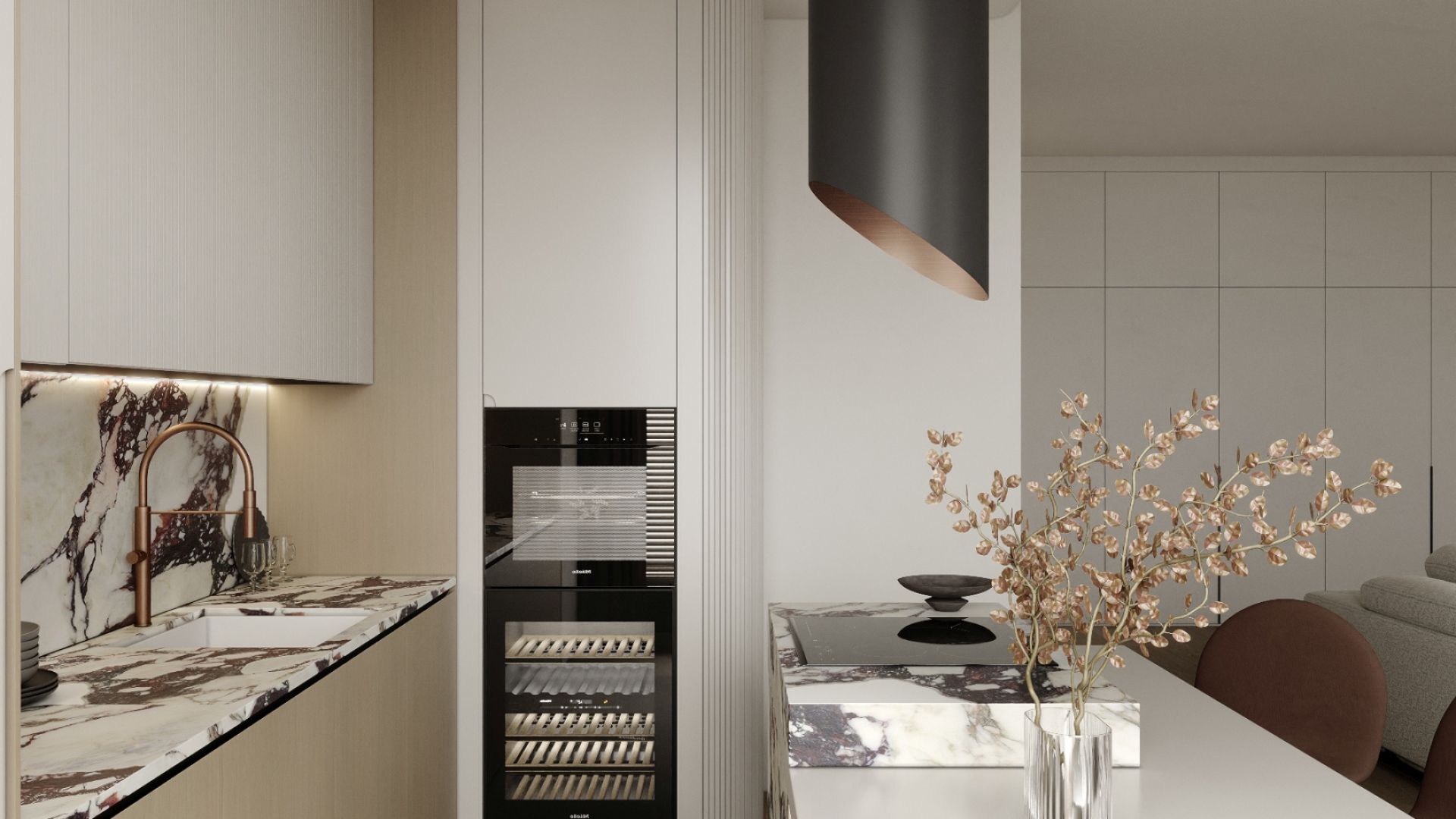 Okap wyspowy Hiro Color Black-Copper - Czarny Matt/Miedziany - Wizualizacja 9