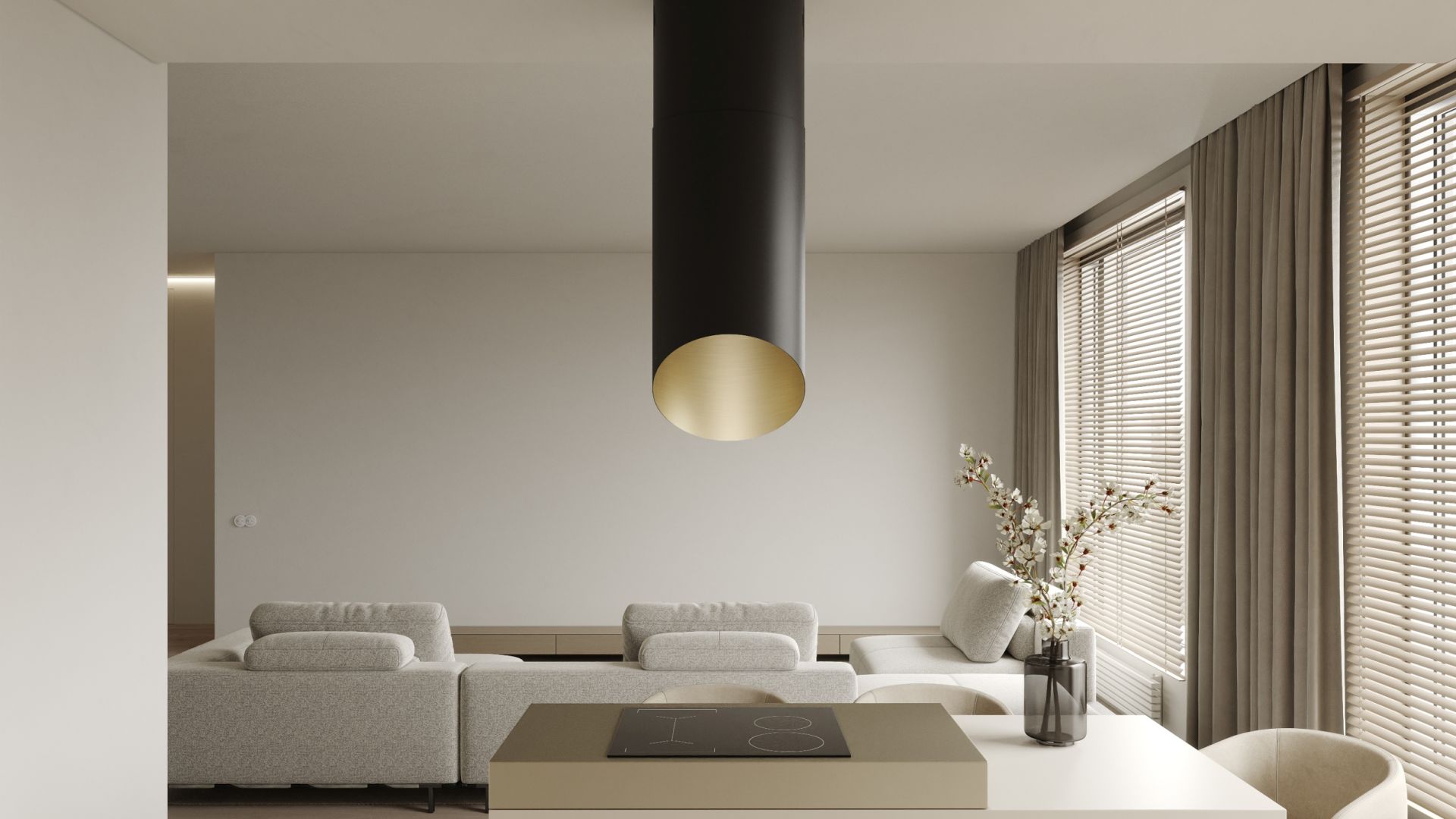 Okap wyspowy Hiro Color Black-Gold - Czarny Matt/Złoty - Wizualizacja