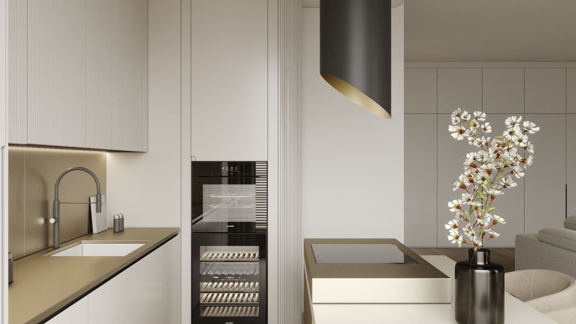 Okap wyspowy Hiro Color Black-Gold - Czarny Matt/Złoty - Wizualizacja 9