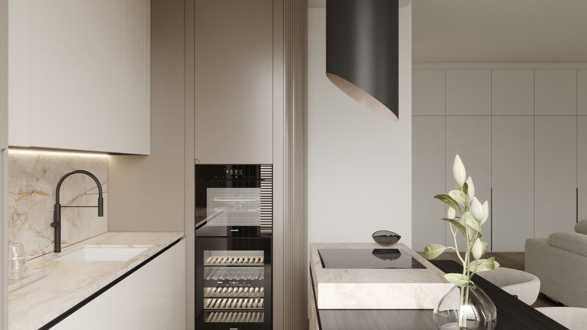 Okap wyspowy Hiro Color Black-Kashmir - Czarny Matt/Kashmir - Wizualizacja 4