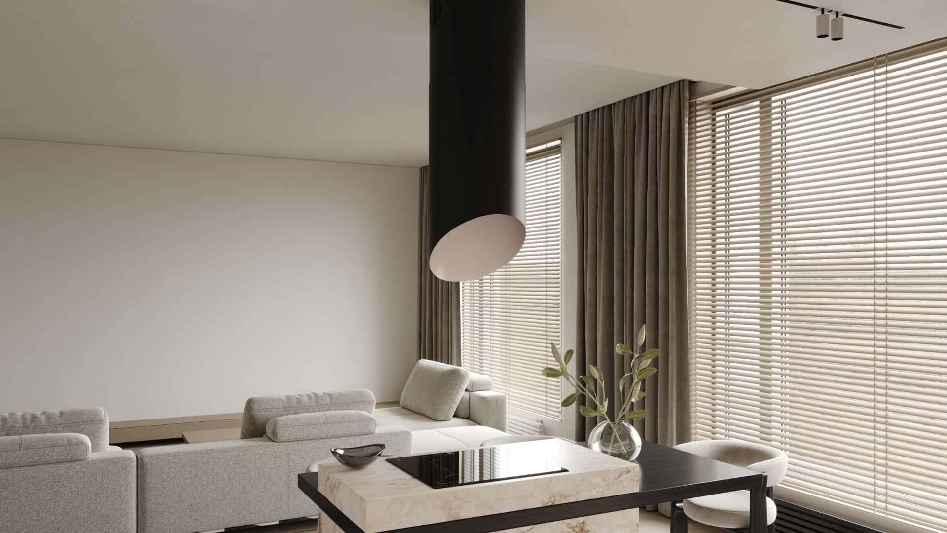 Okap wyspowy Hiro Color Black-Kashmir - Czarny Matt/Kashmir - Wizualizacja 3