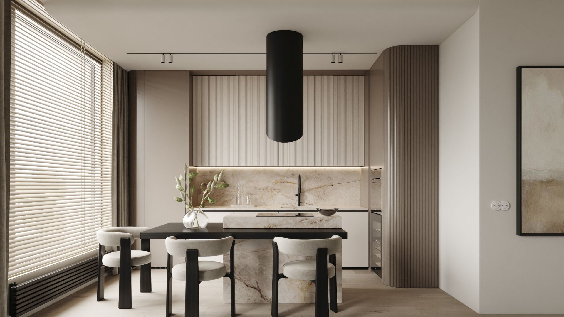 Okap wyspowy Hiro Color Black-Kashmir - Czarny Matt/Kashmir - Wizualizacja