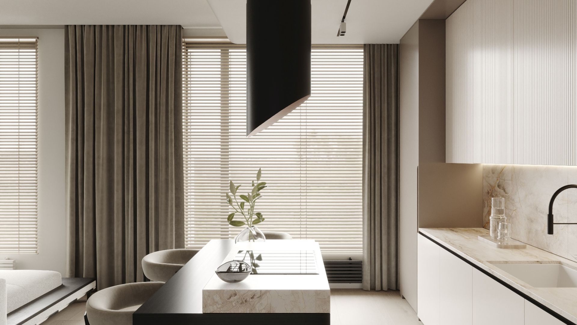 Okap wyspowy Hiro Color Black-Kashmir - Czarny Matt/Kashmir - Wizualizacja 8