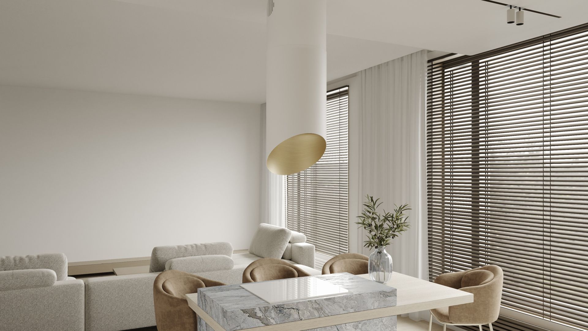 Okap wyspowy Hiro Color White-Gold - Biały Matt/Złoty - Wizualizacja