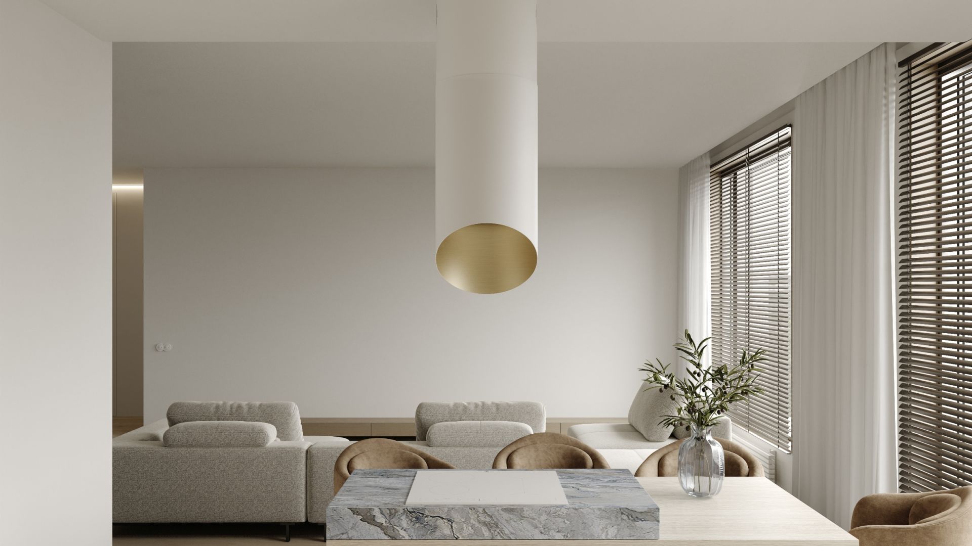 Okap wyspowy Hiro Color White-Gold - Biały Matt/Złoty - Wizualizacja 2