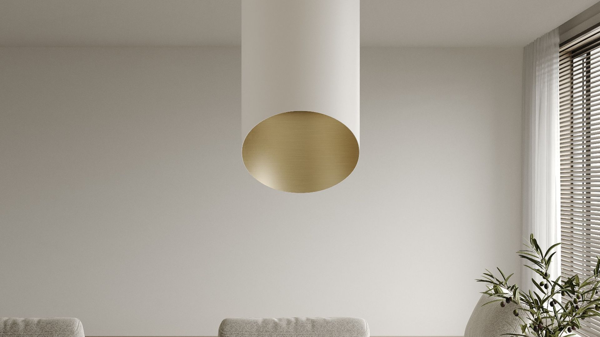 Okap wyspowy Hiro Color White-Gold - Biały Matt/Złoty - Wizualizacja 3