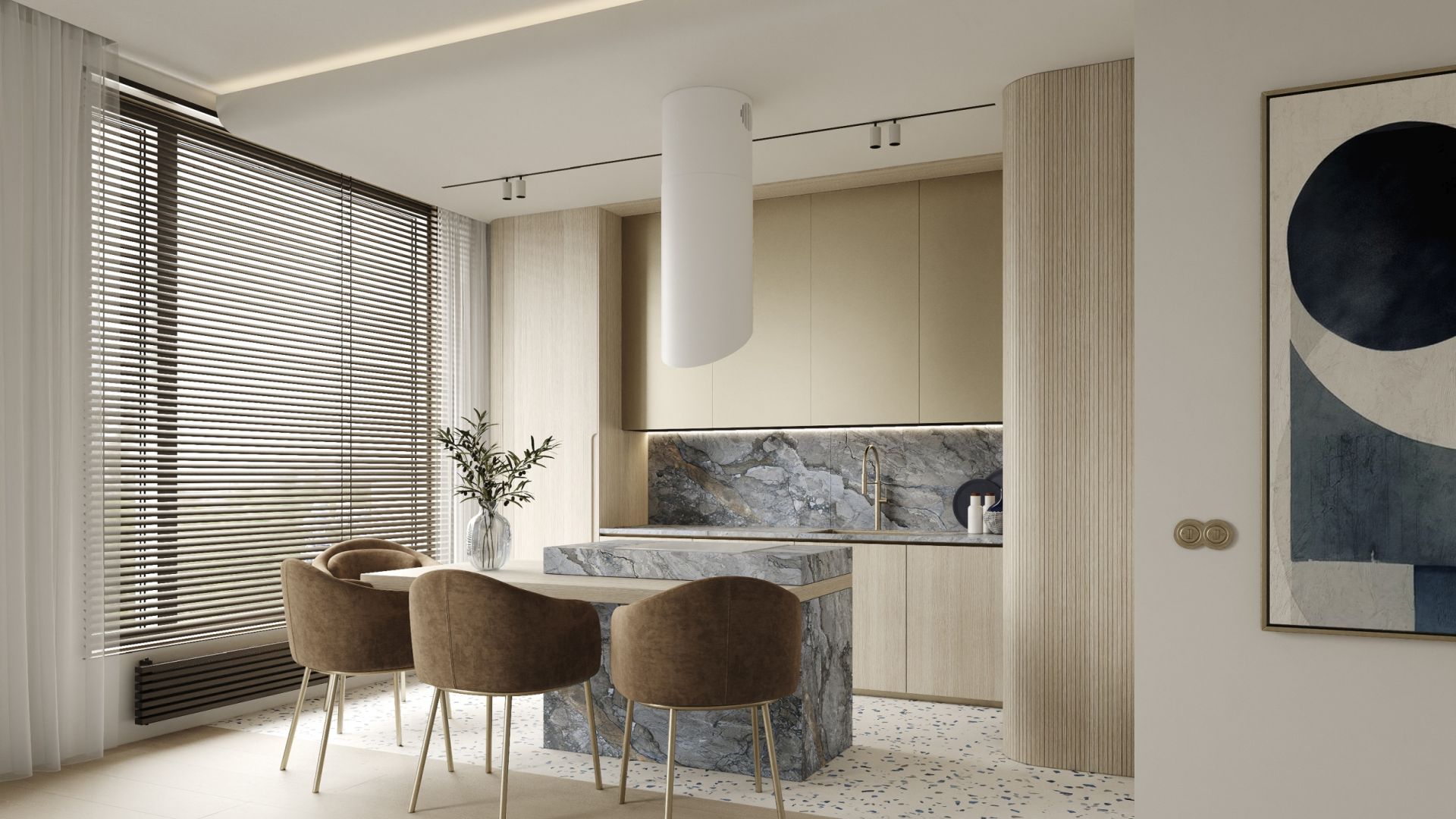 Okap wyspowy Hiro Color White-Gold - Biały Matt/Złoty - Wizualizacja 7