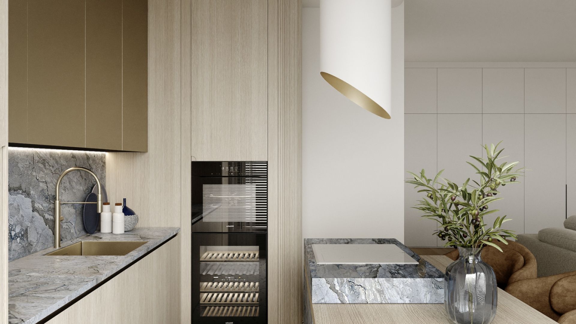 Okap wyspowy Hiro Color White-Gold - Biały Matt/Złoty - Wizualizacja 8