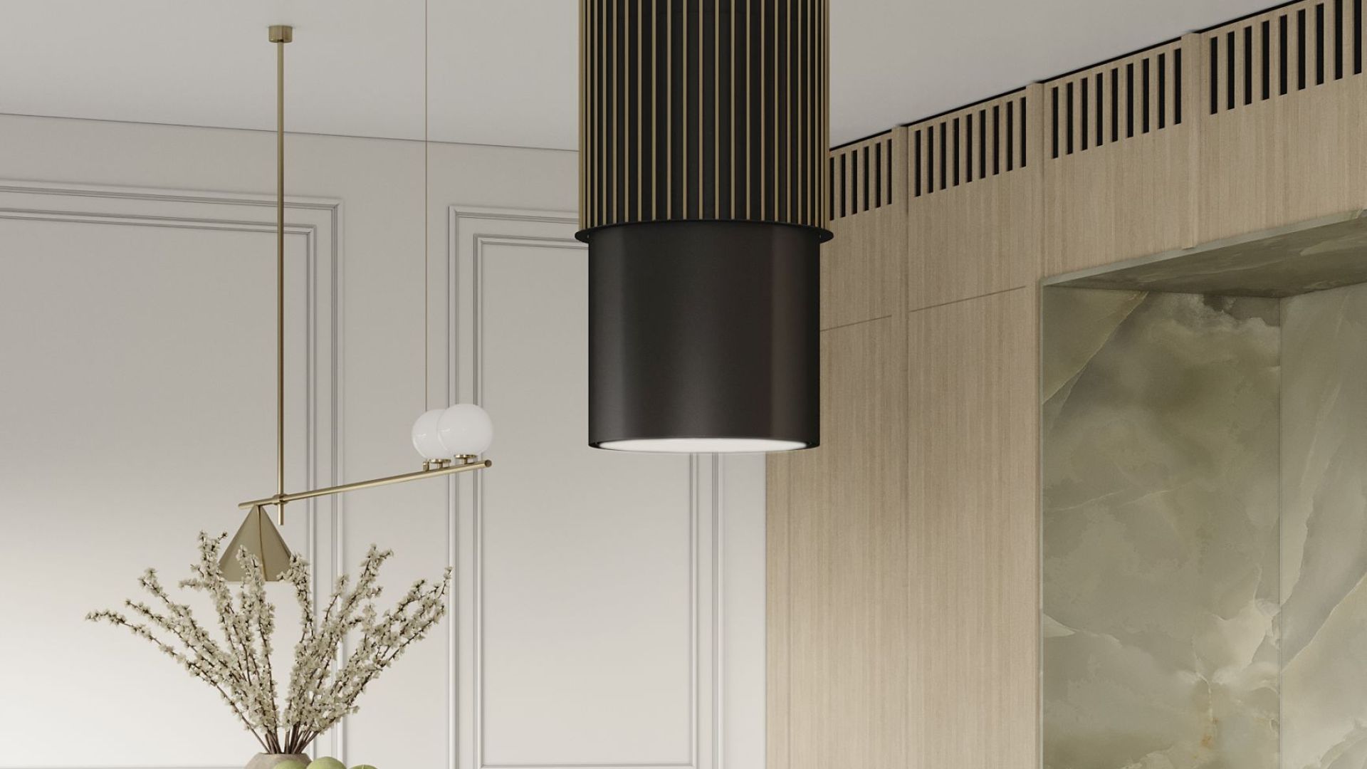 Okap wyspowy Voliera N3 Black-Gold Gesture Control - Czarny Matt - Wizualizacja 3